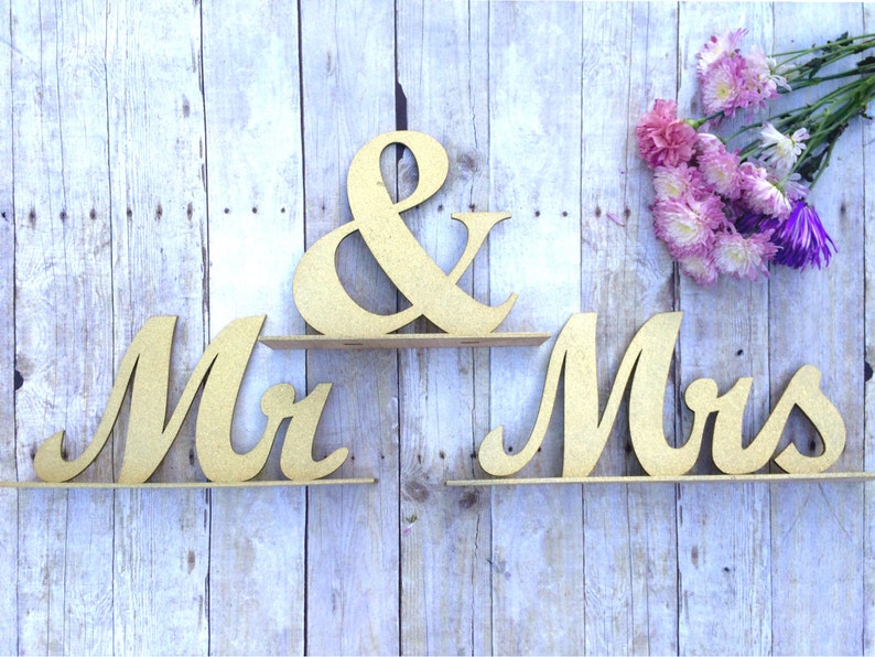 Wedding Sign Mr & Mrs, Wedding Sweetheart Table, Mr and Mrs Sign, Gold Glitter Script Font, Wedding Sign Mr and Mrs, Bride Groom Table Decor image 1