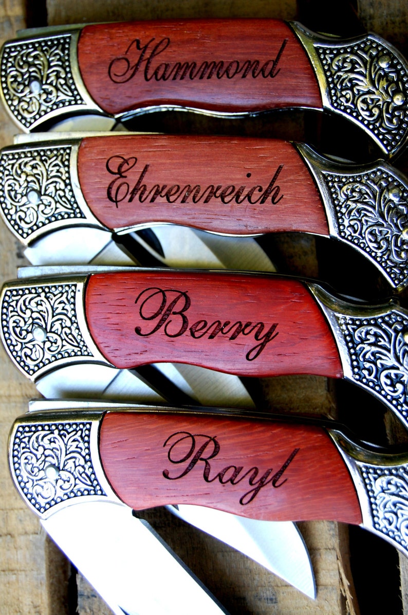 Groomsmen Gift 4 Personalized Rosewood Handle Hunting Knife Custom Engraved Gifts for Groomsmen, Gift for Groomsmen image 1
