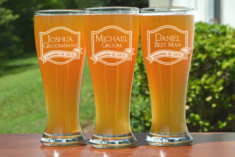 Groomsmen Gift, 6 Personalized Beer Glasses, Custom Engraved Pilsner Glass, Wedding Party Gifts, Gifts for Groomsmen, Groomsman Wedding Gift image 2