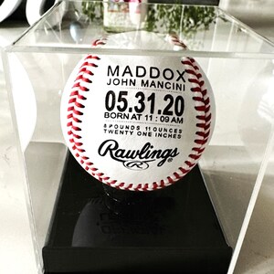 Personalized Baseball Birth Announcement, Baby Boys Gift, Engraved Baseball, Custom Baseball Bat, Sports Nursery Gift, Dad Man Cave Decor image 6