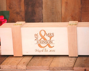 Rustic Engraved Wine Box - Treasured Wedding Keepsake - Custom Engagement Gift for Couples - Thoughtful Anniversary Gift