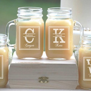 6 Groomsmen Gifts, Mason Jar Mugs, Wedding Party Personalized Glasses Bridesmaid Gift Mason Jar Glasses Wedding Favor Monogram Wedding Gift