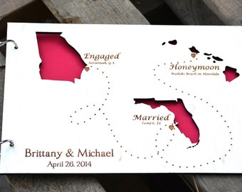 Wedding Guest Book, Personalized Gift, State Guest Book, Wedding Reception Sign In, Rustic Wooden Guest Book, ANY 3 States, Custom Colors