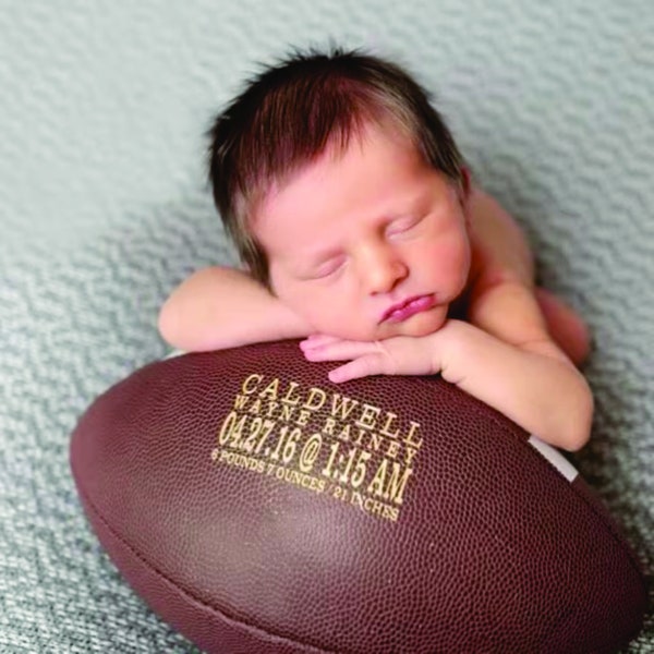 Personalized Football Birth Announcement, Baby Boys Gift, Engraved Football, Custom Football, Football Sports Nursery Decor, Man Cave Decor