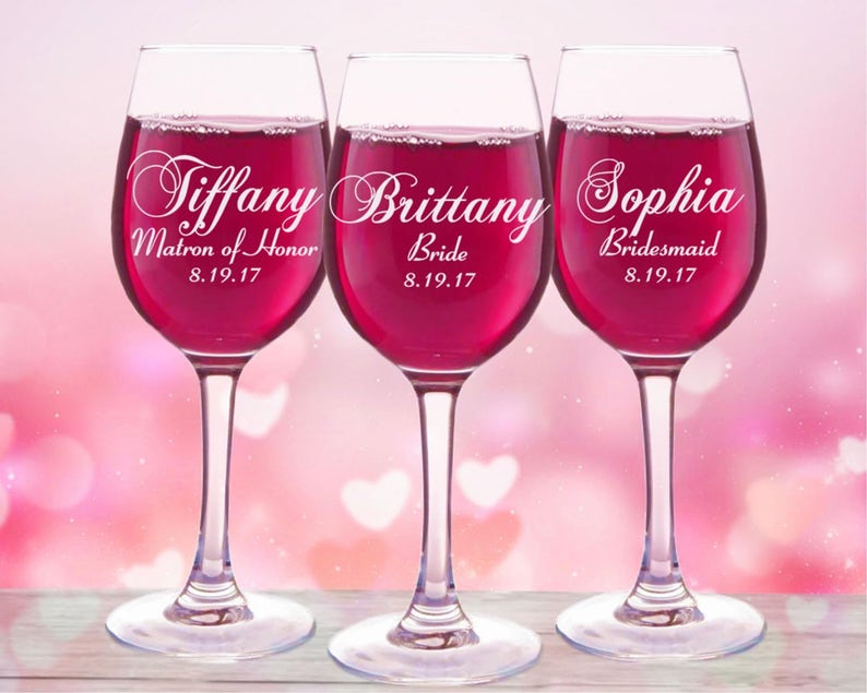 6 Personalized Wine Glasses, Bridesmaids Glass, Custom Name, Bridal Party Favors, Bridesmaid Gift, 11oz Glasses, Bridal Shower Favors image 1