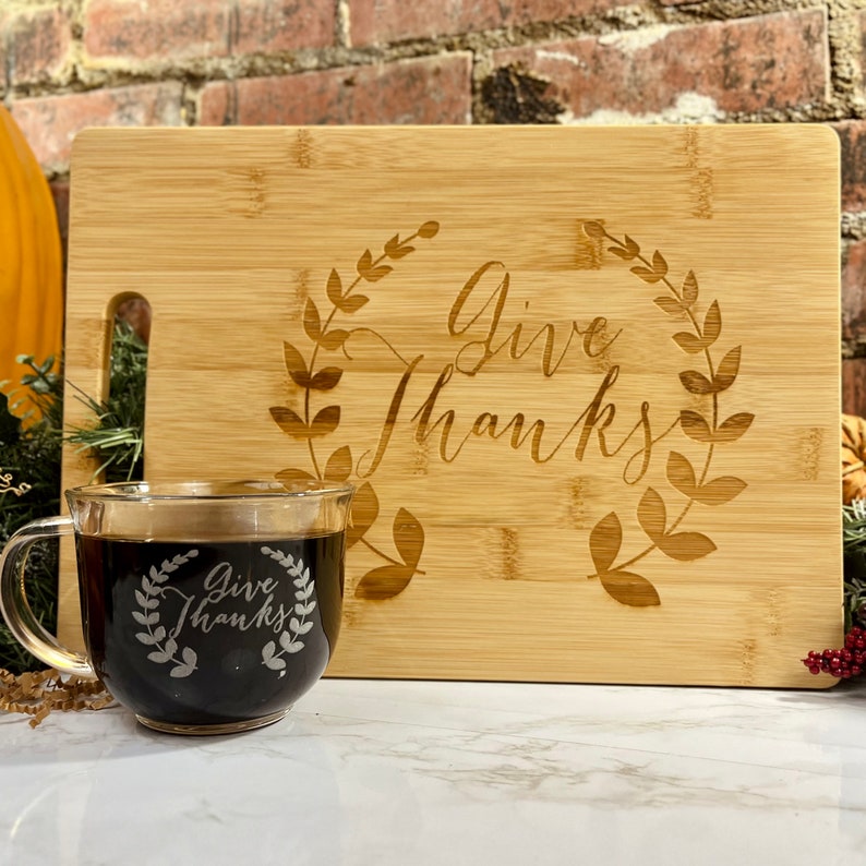 Give Thanks / Corporate Employee Gift / Personalized Cutting Board / Friendsgiving Give Thanks Cutting Board / Custom Thanksgiving Gift image 3