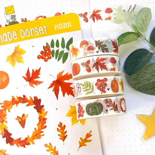 Autumn washi tape,washi tape autumn,fall washi tape,mushroom wash tape,leaf washi tape,Fall stationery,autumnal stationery,autumn stationery