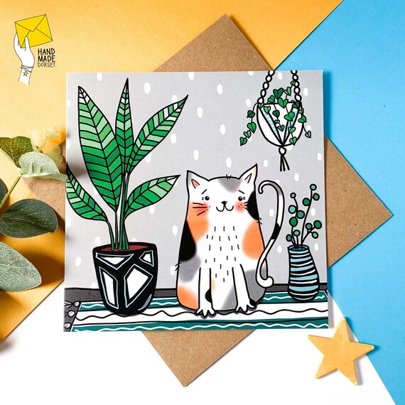 bezig Tandheelkundig Tot ziens Schildpad kat kaart kat met planten kaart kat cadeau kitty - Etsy Nederland