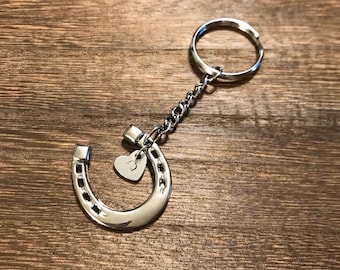 Horseshoe and Heart Keychain // Hand-stamped // Gifts for Equestrians and Horse Lovers