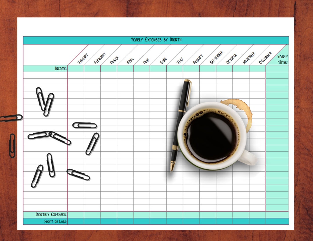 Yearly Expenses by Month--blank Printable Pdf//monthly Budget//tax Time ...