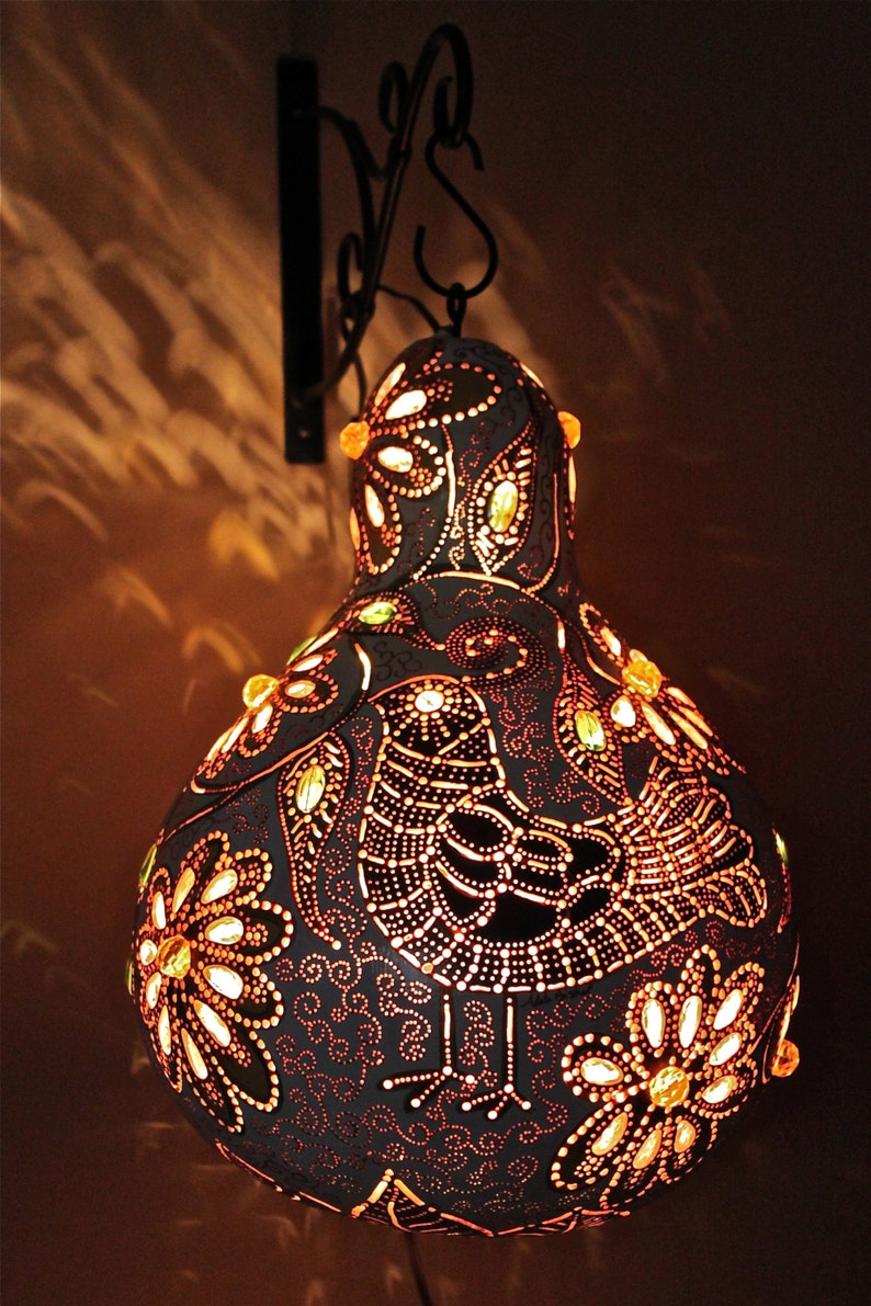 Original Quail Wall hanging Gourd lamp glass beadwork Etsy