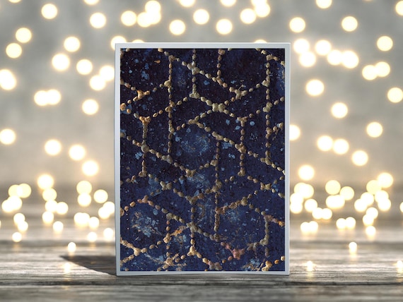 Indigo Sashiko Embossed Folded Blank Greeting Card