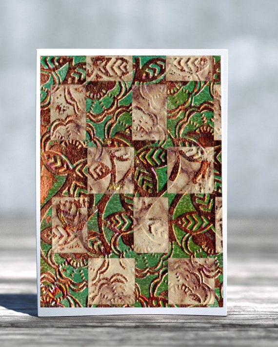 Copper Flowers Embossed Folded Blank Greeting Card, Thank You Card