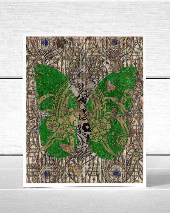 Green Butterfly Embossed Folded Blank Greeting Card, Thank You Card