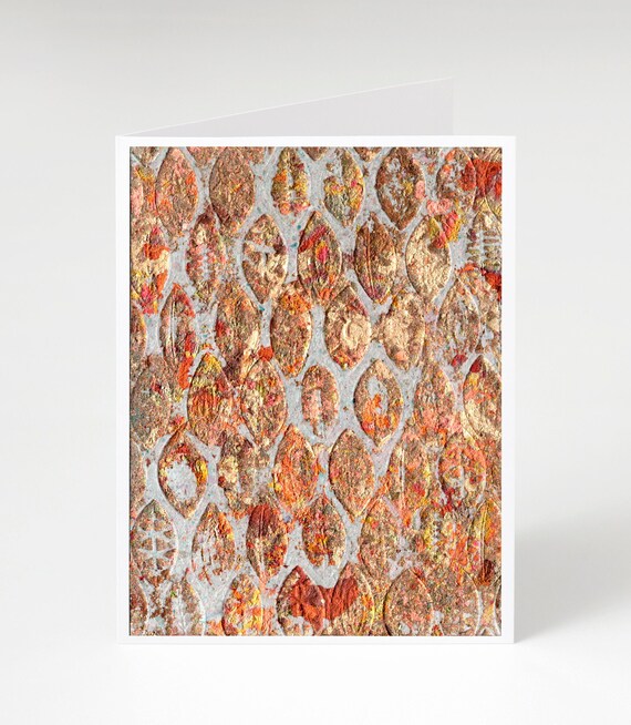 Handmade Paper & Metal Leaf Embossed Folded Blank Greeting Card, Thank You Card