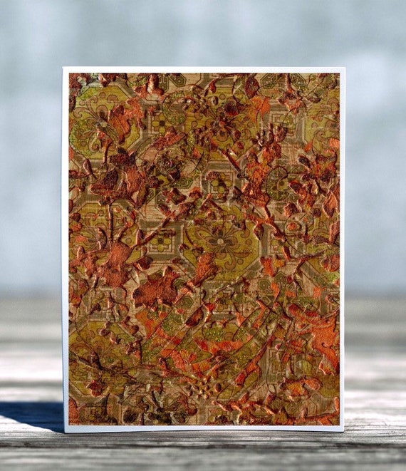 Antique Floral Embossed Folded Blank Greeting Card, Thank You Card