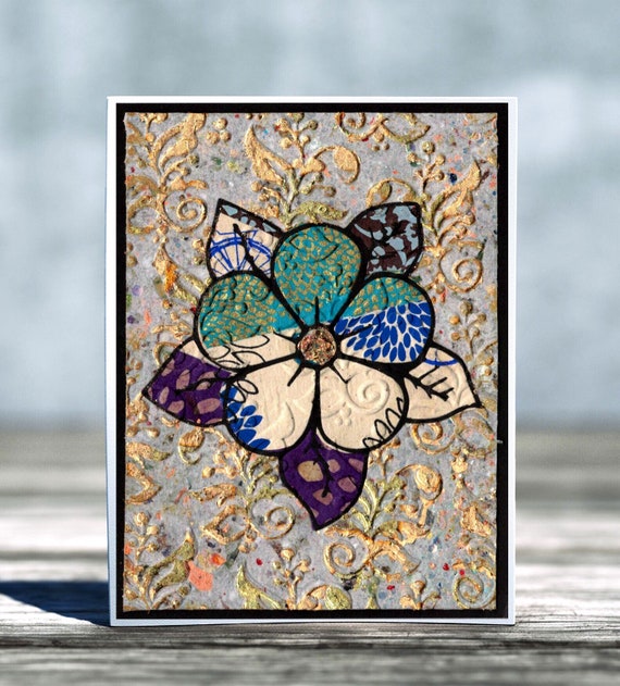 American Traditional Flower Dye Folded Blank Greeting Card