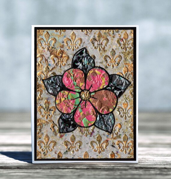 American Traditional Flower Embossed Folded Blank Greeting Card, Thank You Card