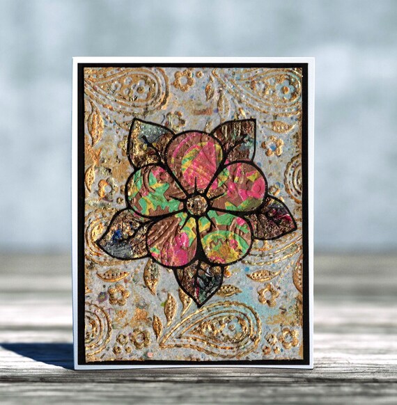 American Traditional Flower Embossed Folded Blank Greeting Card, Thank You Card