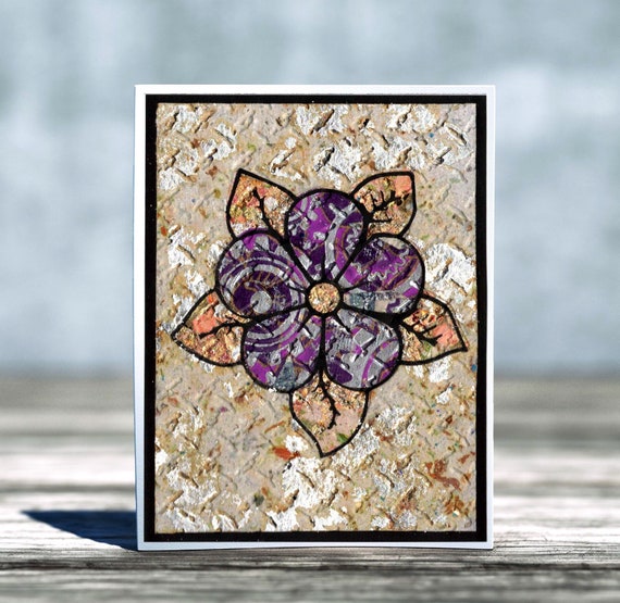 American Traditional Flower Embossed Folded Blank Greeting Card, Thank You Card