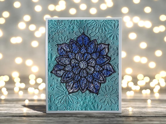 Handmade American Traditional Flower Glittery Blank Card