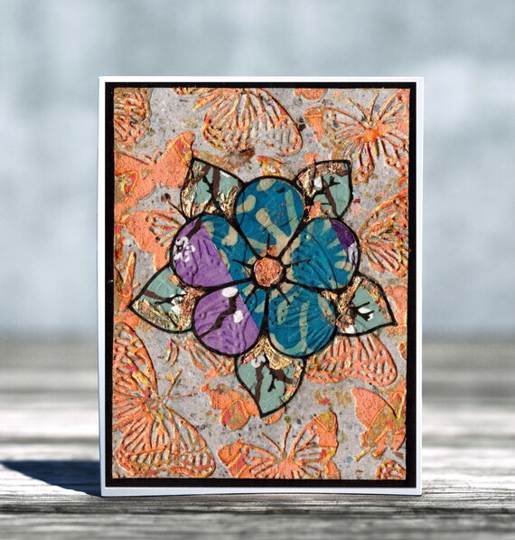 Butterfly & Flower Embossed Folded Blank Greeting Card, Thank You Card