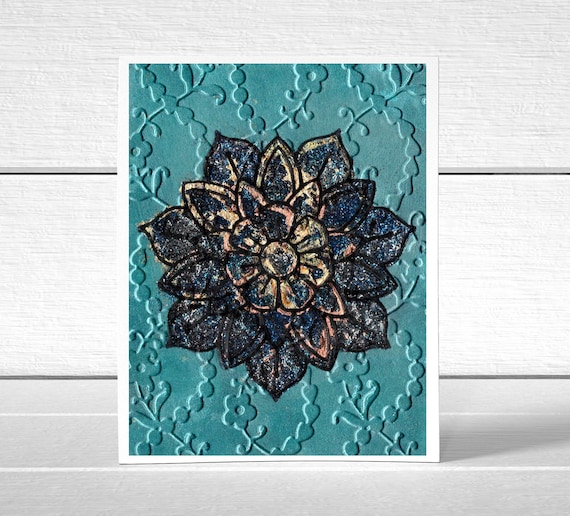 Handmade American Traditional Flower Glittery Blank Card