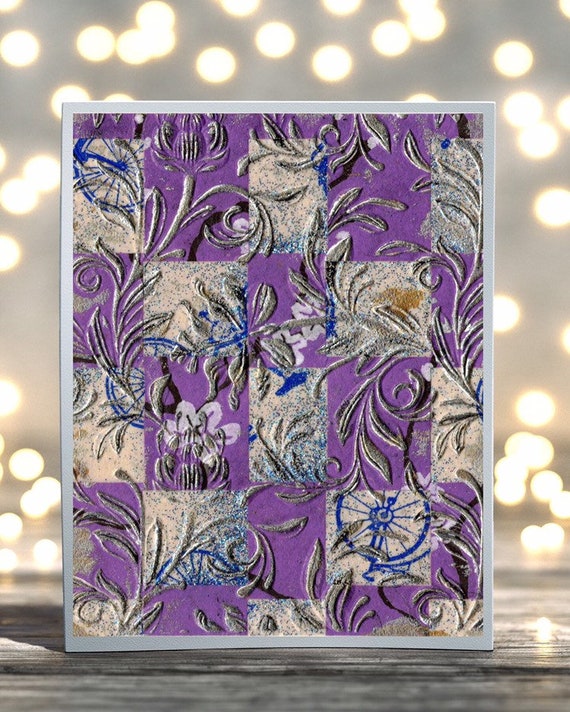 Silver Fauna Embossed Folded Blank Greeting Card, Thank You Card
