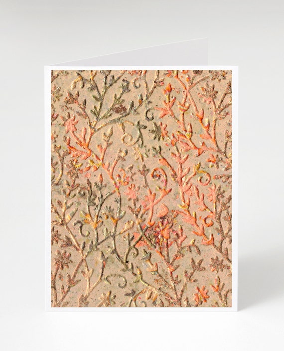 Handmade Paper & Metal Leaf Embossed Folded Blank Greeting Card, Thank You Card