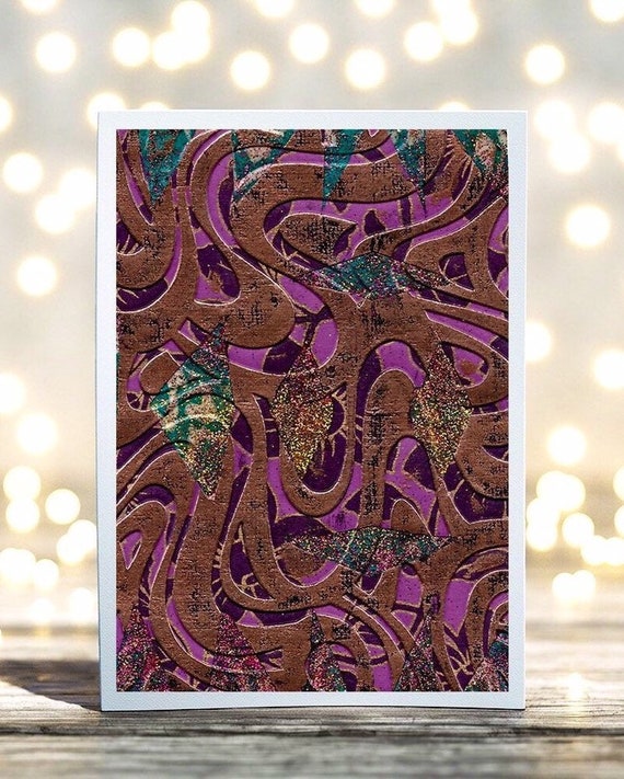 Scroll Abstract Embossed Folded Blank Greeting Card, Thank You Card