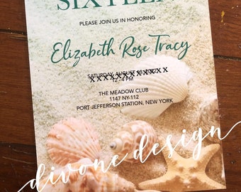 Beach Sweet 16 Invitation with Seashells