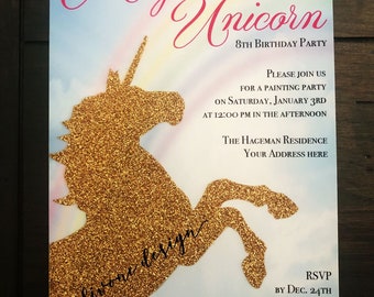 Unicorn Glitter Birthday Invitation