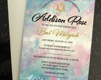 Watercolor, Tie-Dye Bat Mitzvah Invitation