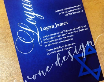 Navy Blue/Dark Blue Watercolor Bar Mitzvah Invitation