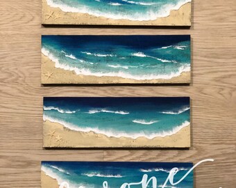 Painted Beach Scene on Weathered Wood