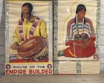 Great Northern Railway Vintage Native American Prints by Winold Reiss Set of 2