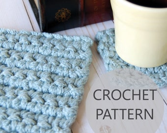 CROCHET PATTERN Chunky Cottage Potholder & Coaster Crochet Pattern Set / Beginner Friendly / Trivet / Hot Pad Farmhouse Decor, Classic Style