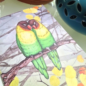 Four (4) Pack of Original Art Blank Notecards &quot;Love Birds&quot; Design