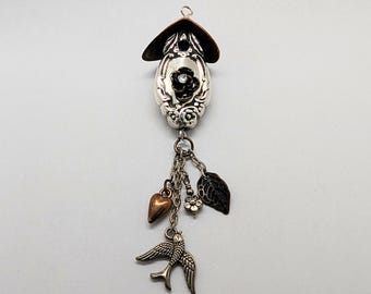 Silver Plate Butter Knife Birdhouse Pendant, Vintage Silverware Jewelry, Bird Lover Necklace, Upcycled Spoon Jewelry, Garden Gift