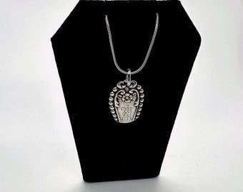 Vintage Monogrammed Sterling Silverware Pendant with Beaded Edging, "M" or "W"