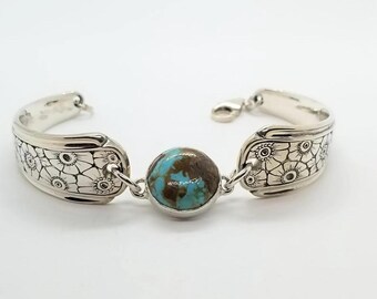 Towle Silver Co., Old Brocade, Sterling Silverware, Floral Turquoise Bracelet, from 1932