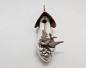 1881 Rogers, Plantation, Silver Plated Butterknife Birdhouse Pendant, from 1948