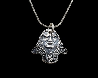 Vintage, Sterling Souvenir Spoon Pendant, of Chief Seattle