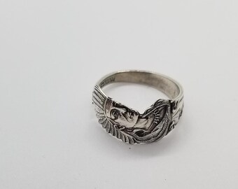 American Indian Chief Sterling Spoon Ring – Vintage Souvenir Spoon