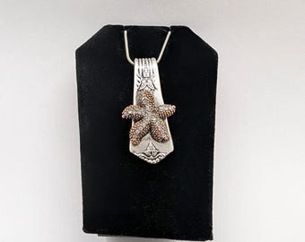 Antique Silver Plated Silverware Starfish Slide Pendant, Upcycled Silverware Jewelry, Coastal Necklace Charm, Beach Inspired