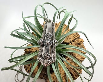 Silver Plate Cross Pendant, Vintage Silverware Jewelry, Ornate Christian Cross Necklace, Upcycled Spoon Jewelry