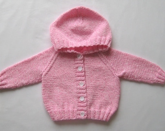 Pink knitted baby hoodie / jacket.  Size: up to 1 Month, 10 lbs (4.5kg) 56cm height.