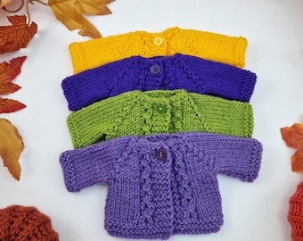 12" inch Waldorf Doll Cardigans, 12 inch doll sweater, Fall doll clothes, fits 12" inch slim dolls, Tilda dolls, DFH Sprite, Hazel Village.