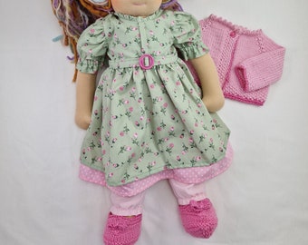 20" Waldorf doll clothes set. Fits 20" dolls, Pink booties, pantaloons, double layer dress and cardigan.  Bamboletta FF dress set.