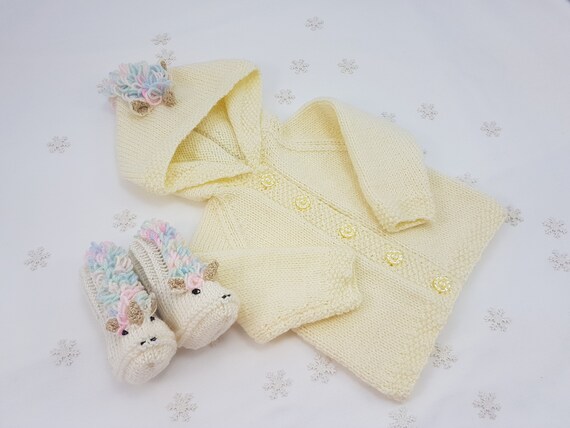 UNICORNS CARDIGAN .. SIZE 1. NEW HANDKNITTED 100/% ACRYLIC
